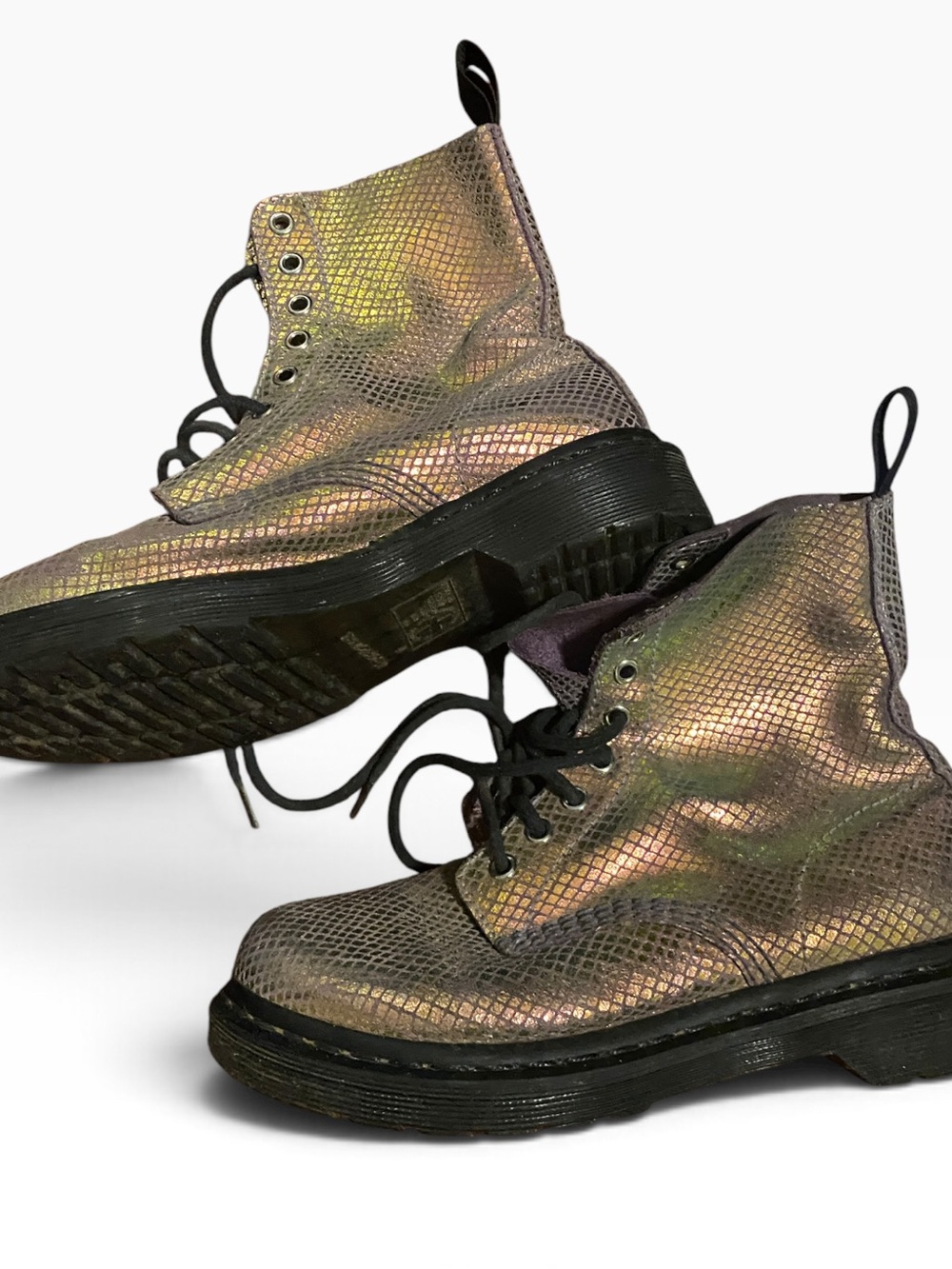 Dr. Martens Metallic Snake-Embossed Lace-Up Boots - Bronze Taupe